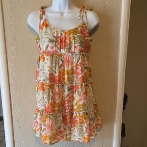 Forever 21 Floral Tiered Dress - Orange and Green